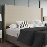 Nora Wingback Platform Bed - Beige Faux Linen Upholstery - Durable Engineered