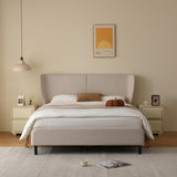 Queen Upholstered Platform Bed with Wingback Rounded Headboard, Solid Wood