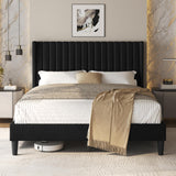 Queen Upholstered Platform Bed Frame with Fabric Headboard - Black