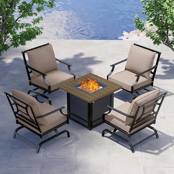 5-Piece Outdoor Furniture Conversation Sets with 32-Inch 40000 BTU Heat Propane Gas