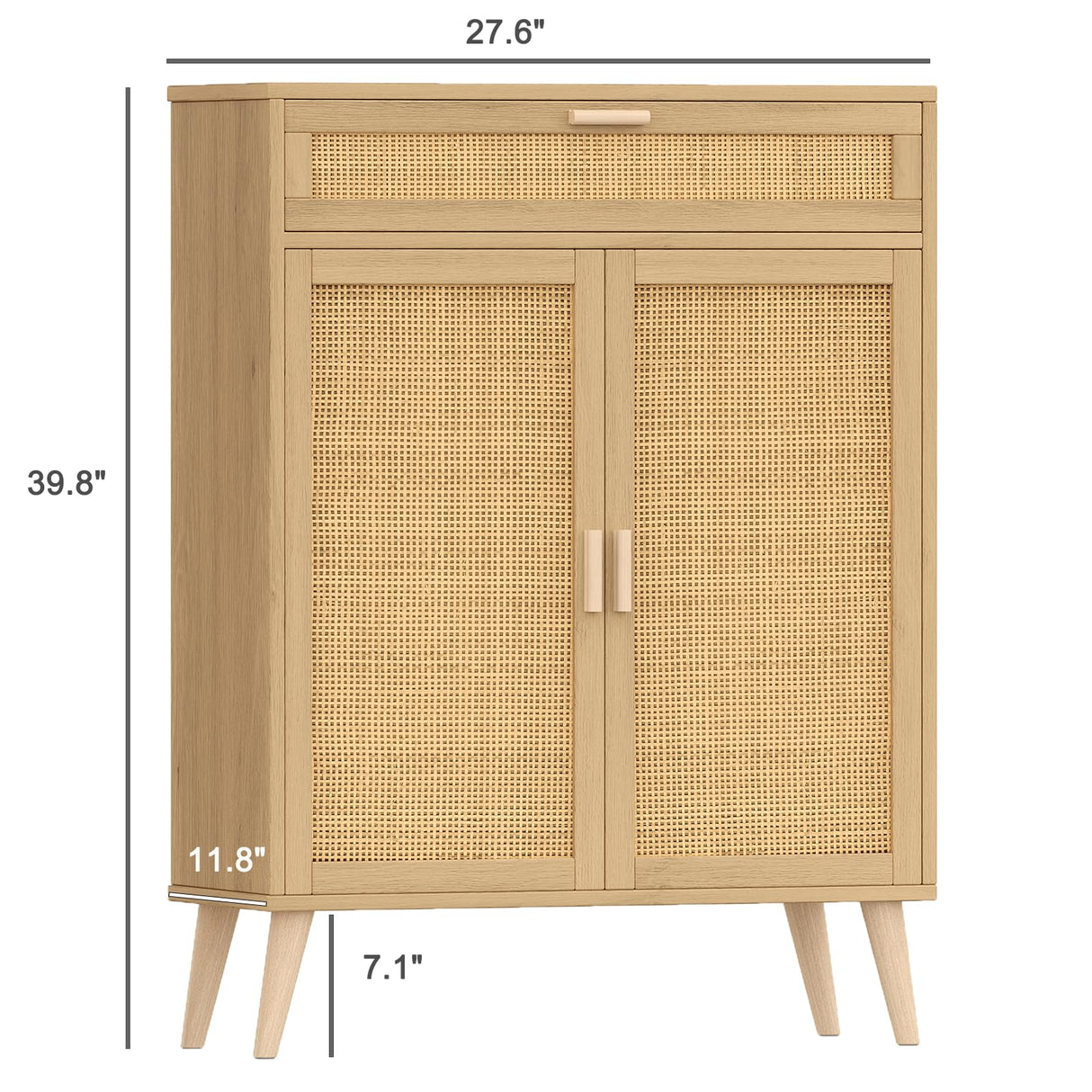 Accent Floor Storage Cabinet with Rattan Doors, Bathroom Cabinet with Large Drawer, Freestanding Storage Cabinet Organizer, Natural BMGZ107M