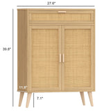 Accent Floor Storage Cabinet with Rattan Doors, Bathroom Cabinet with Large Drawer, Freestanding Storage Cabinet Organizer, Natural BMGZ107M