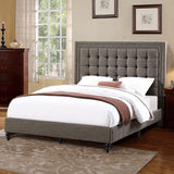 Fabric Upholstered Cal. King Bed with Button Tufted Headboard, Brown