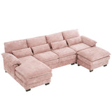 OUYESSIR 114" U Shape Sectional Sofa Cloud Couch for Living Room, Upholstery Comfy Modular Sofa, 4 Seat Chenille L-Shaped Sleeper Sofa with Chaise Lounge, Ottoman & Pillows, Light Pink