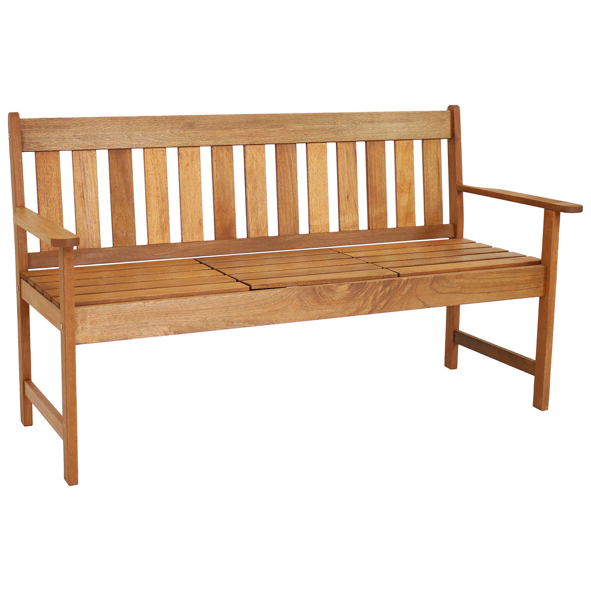 Meranti Wood Outdoor Patio Bench with Built-In Pop-Up Table - Teak Oil Finish - 60-Inch