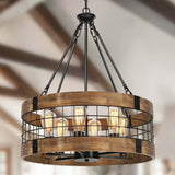 6-Light Farmhouse Wood Chandelier for Dining Room, Rustic Foyer Light Fixtures