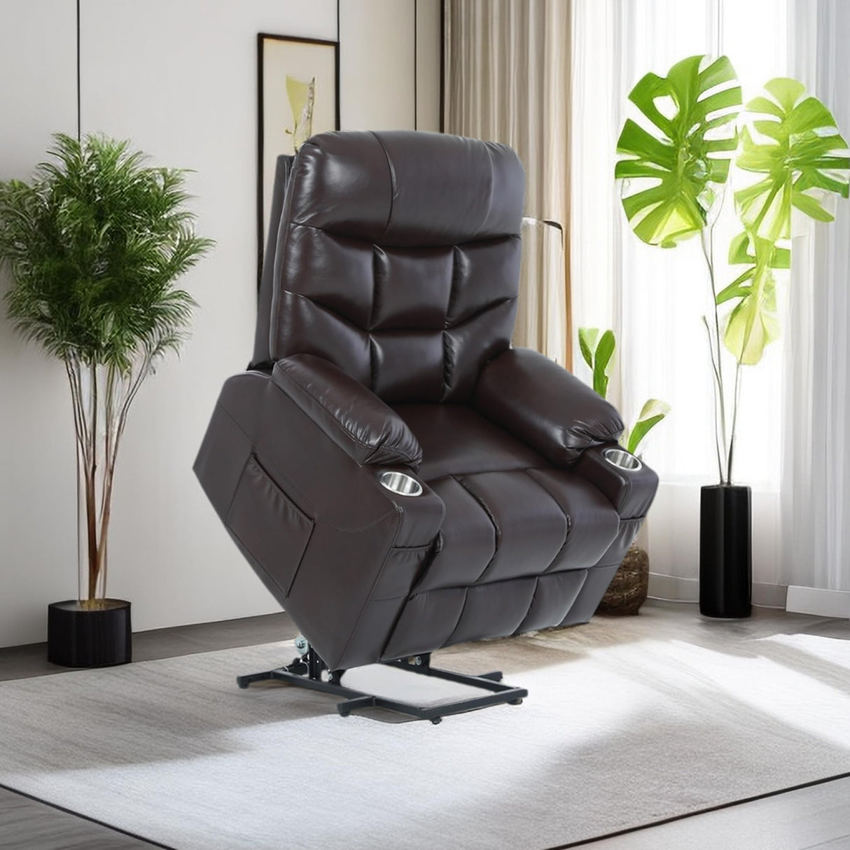 r Lift Recliner Chair for Elderly X Large with Premium PU Leather Lift Chair Electric Recliner Powered by OKIN Motor Side Pockets USB Charge Port Stainless Cup Holder Brown