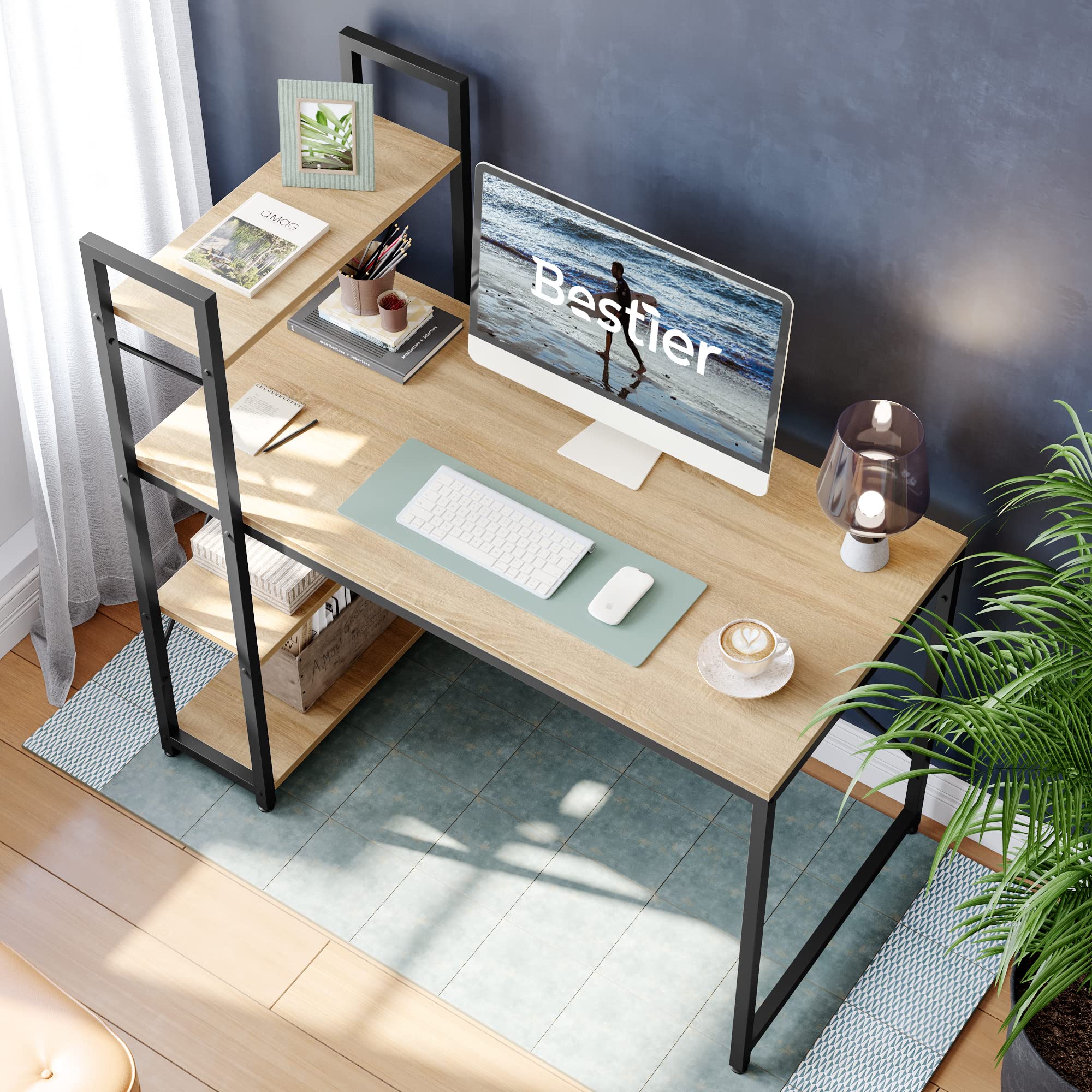 47 Inch Computer Desk with Adjustable Shelves, Simple Writing Desk