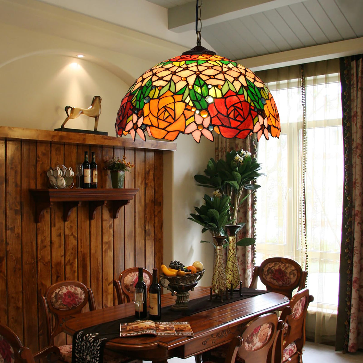 Tiffany Pendant Light Fixture,Stained Glass Rose Pendant Lights,Island Lights for Kitchen