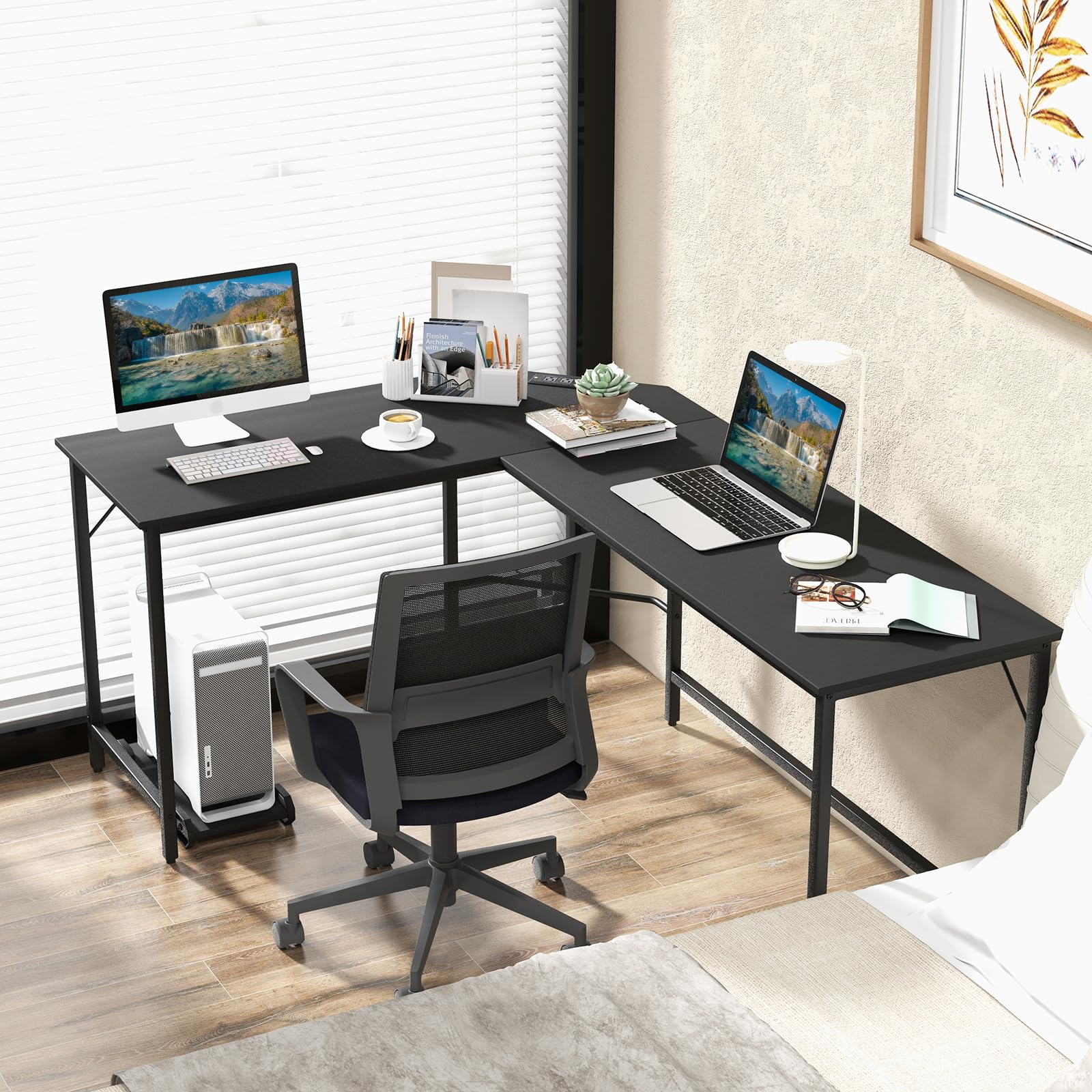Tangkula L-Shaped Office Desk with CPU Stand, L Shaped Corner Desk with Power Outlets, USB Ports, Sturdy Metal Frame, Space-Saving Computer Desk for Home, Office, Gaming Desk, Computer Workstation