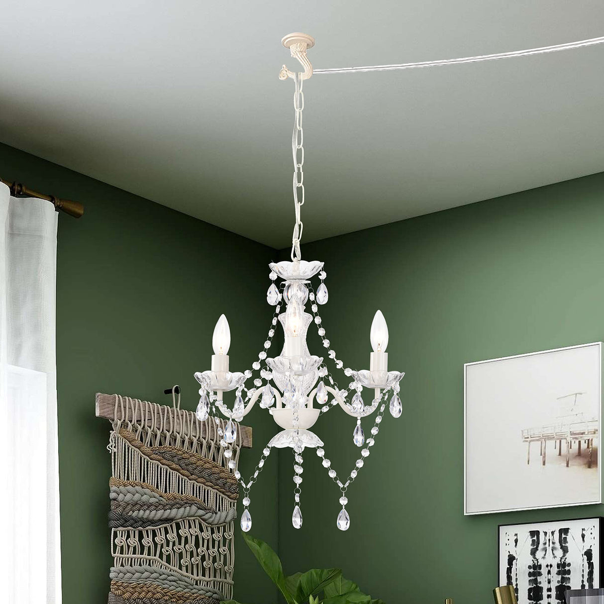 Small Acrylic Crystal Chandelier, Plug in Chandelier Easy to Install,White Chandelier 3