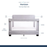 Horizon Full Size Crib, Breathable Mesh Walls, Tool-Free Assembly Baby Bed, Luxe Quilted