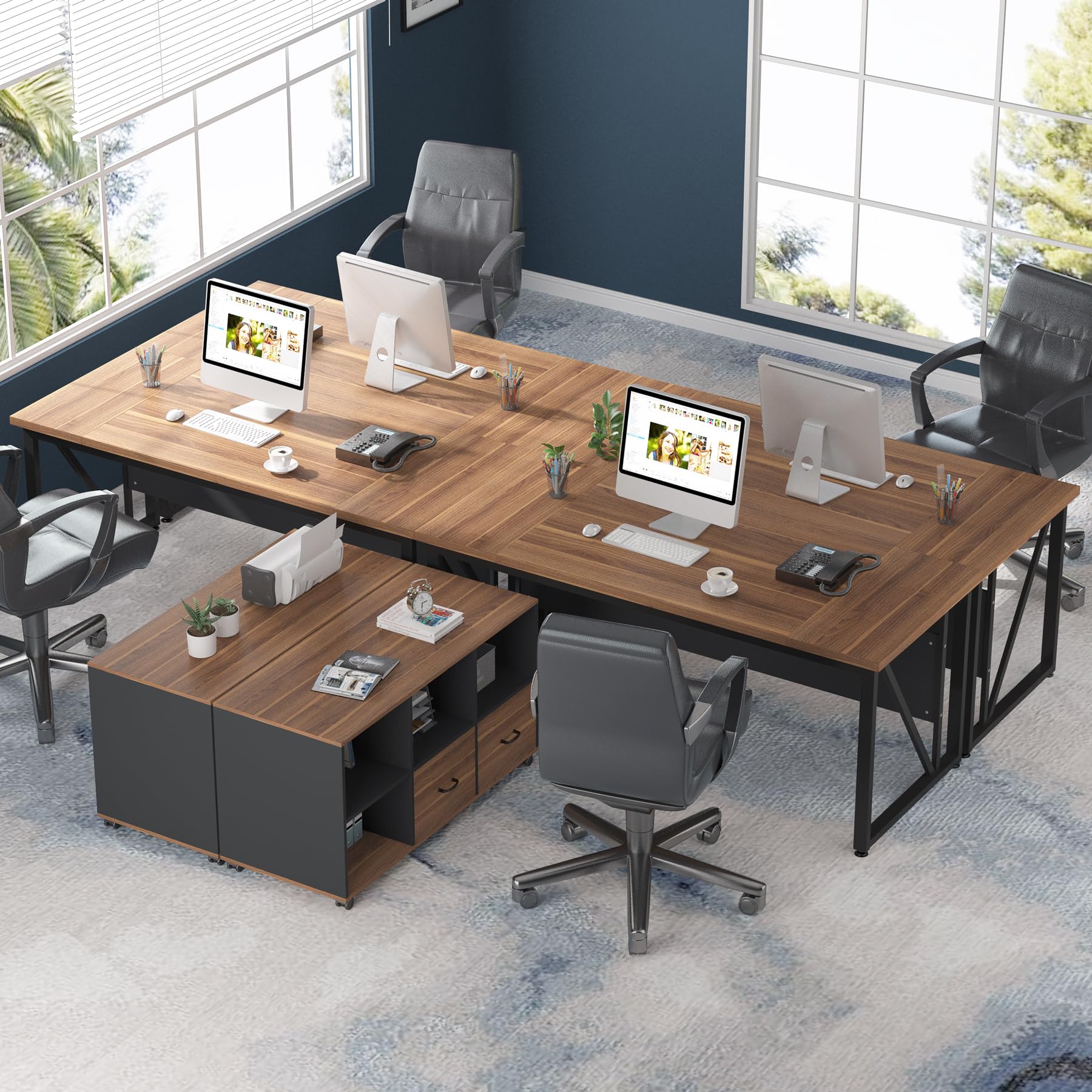 63 inches Executive Desk and 47" lateral File Cabinet, L-Shaped Computer Desk