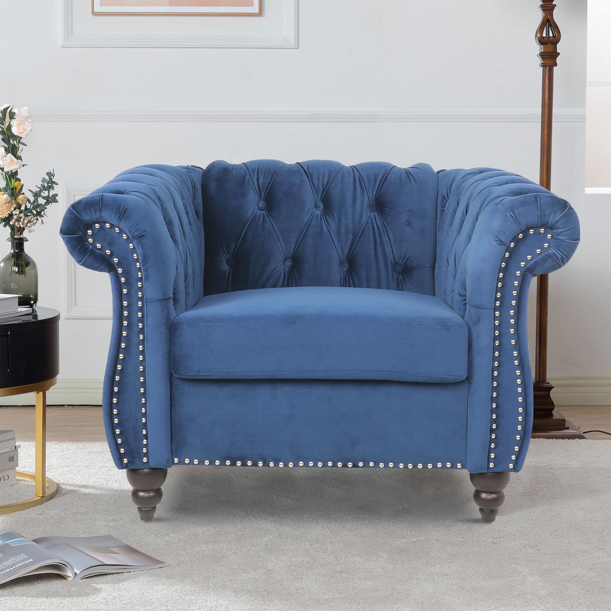 Velvet Chesterfield Chair, Mid-Century Modern Single Sofa Chair
