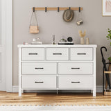 White Dresser 7 Drawer Dresser for Bedroom, Modern Fluted Dresser with Solid Wood