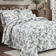 100% Cotton Quilt Queen Size - Black Bird Reversible Coverlet Set 3 Pieces