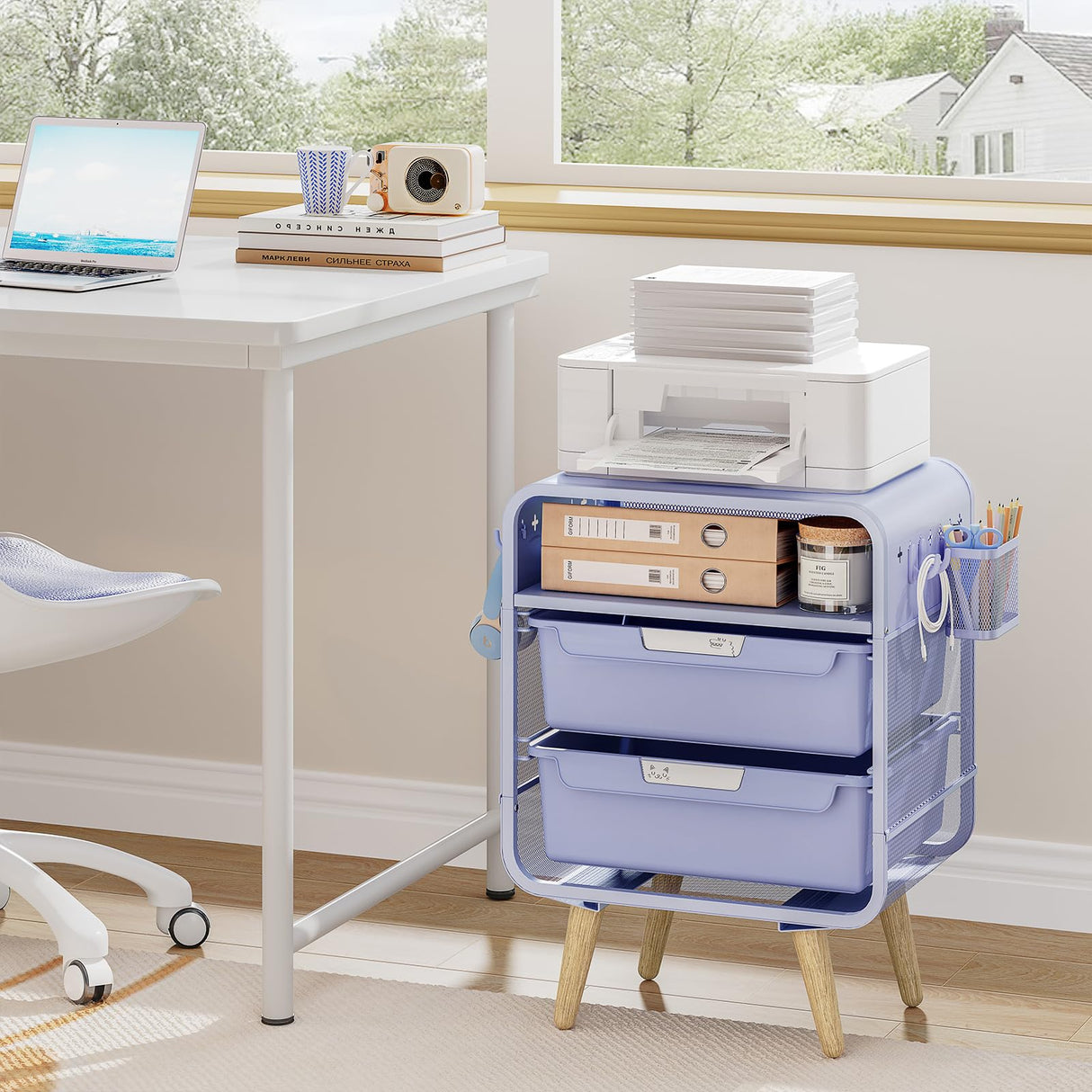 Nightstand,Cute End Table with Storage Drawer, Bedside Table Small Blue Bedroom Furniture