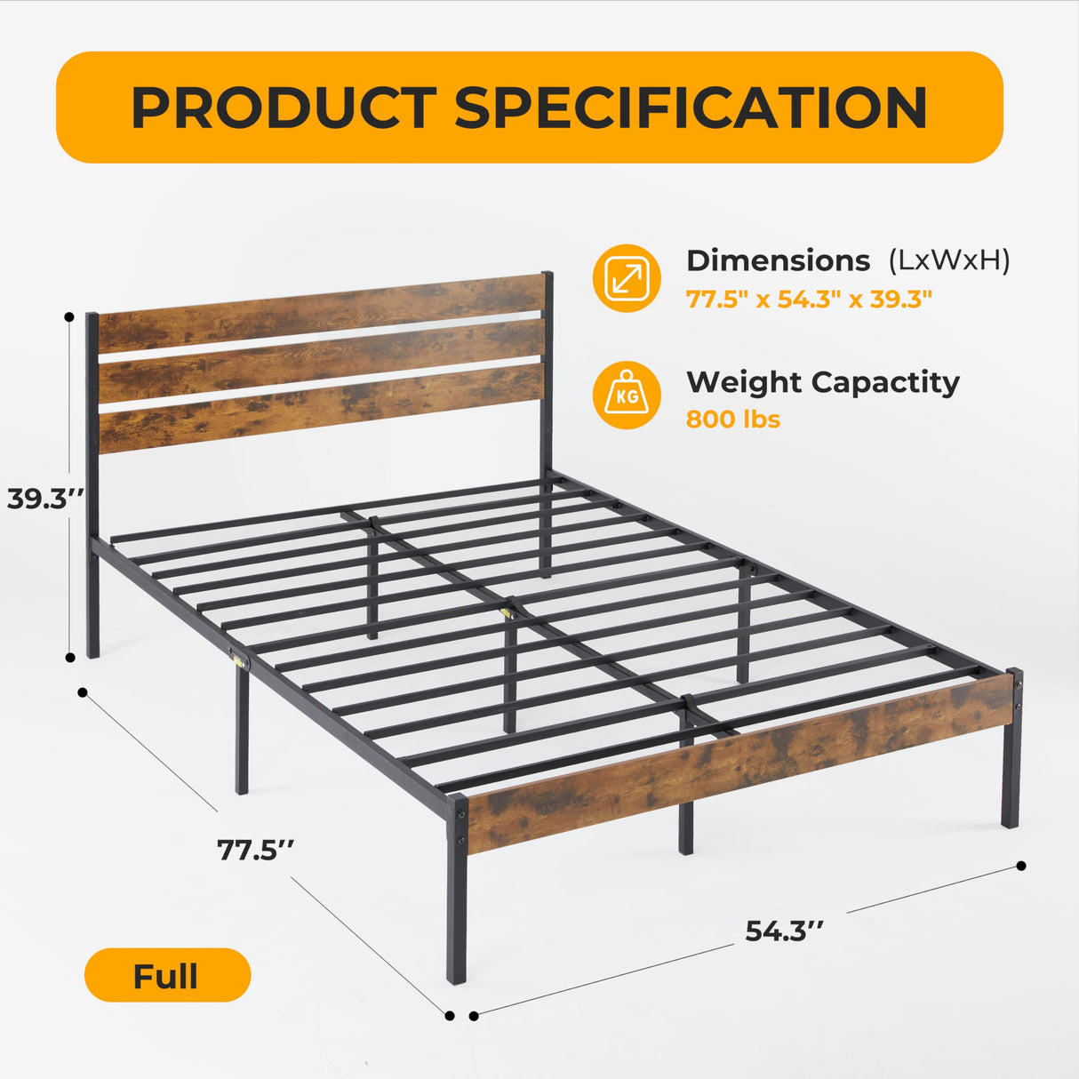 Full Size Metal Bed Frame with Headboard & Footboard