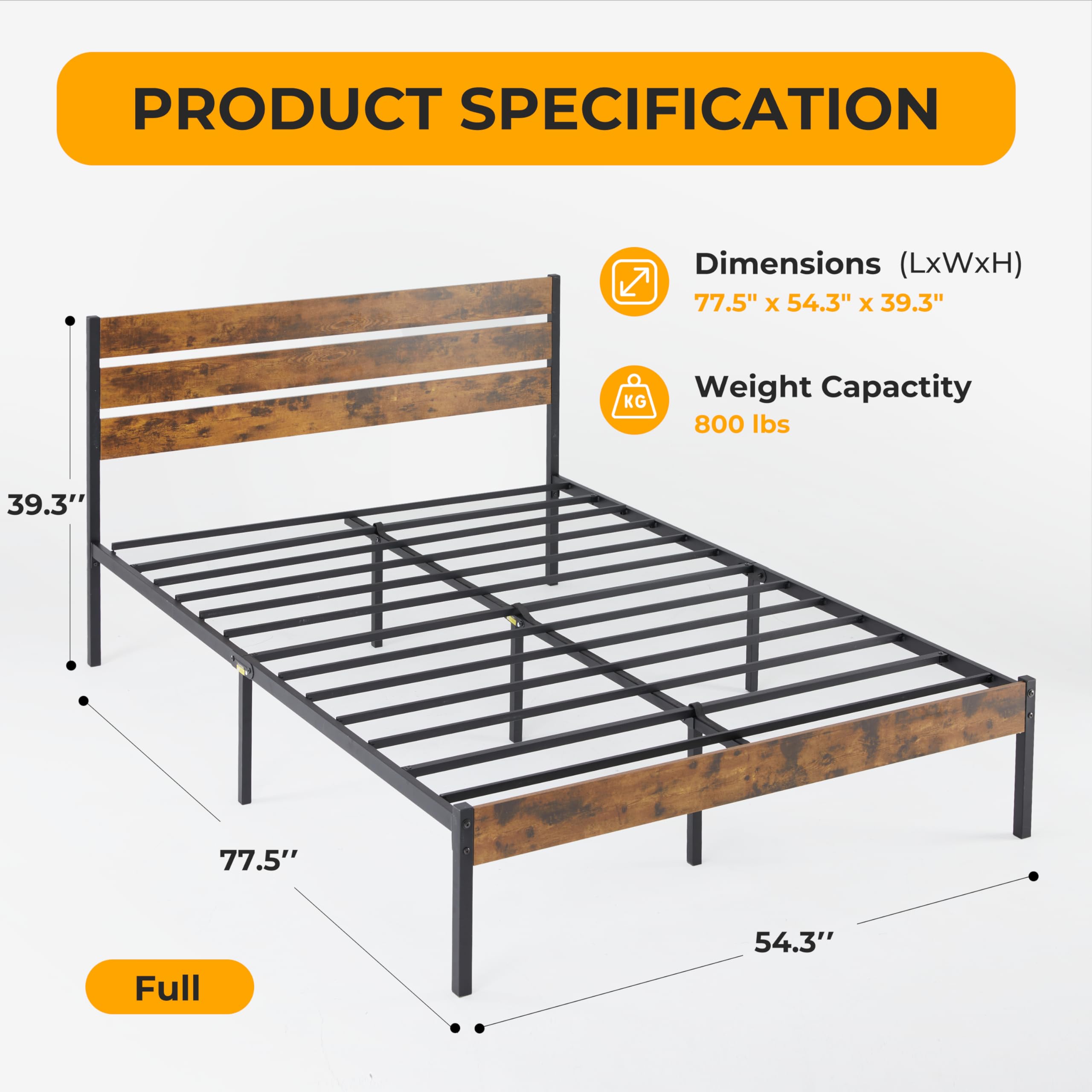 Full Size Metal Bed Frame with Headboard & Footboard