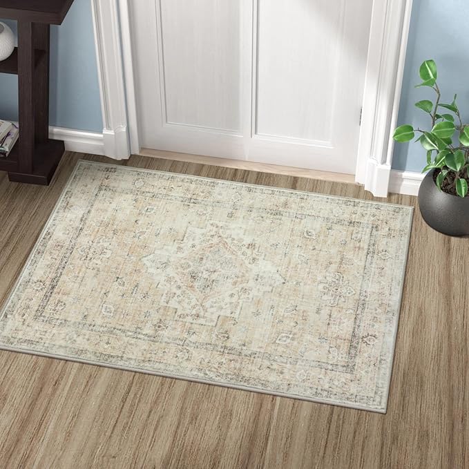 Boho Bedroom Rug 9x12 Under Bed, Soft Washable Beige Area Rugs for Living Room