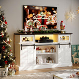 Farmhouse TV Stand w/LED Light, White TV Stand for 65 inch TVs, Entertainment Center