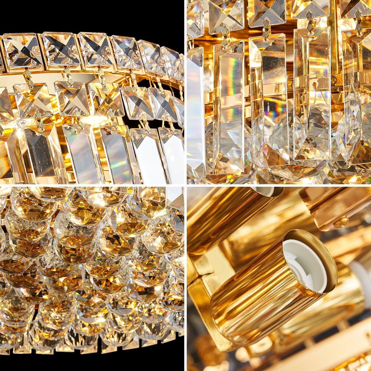 6-Lights Gold Crystal Flush Mount Chandelier Light Fixture K9 Crystals Modern Ceiling