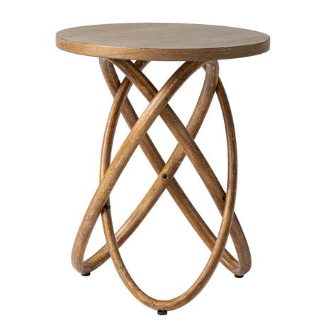 Round End Table Farmhouse Wood Side Table Rustic Plant Stand with Intertwined Line Design