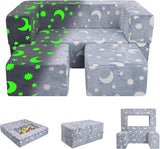 Kids Couch Modular Kids Play Couch, Glow in The Dark 3-in-1 Kids Sofa with Pockets for Girls Boys