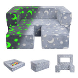 Kids Couch Modular Kids Play Couch, Glow in The Dark 3-in-1 Kids Sofa with Pockets for Girls Boys