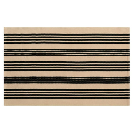 Black and Khaki Striped Rugs 3x5, Outdoor Cotton Hand Woven Front Door Mat,Washable