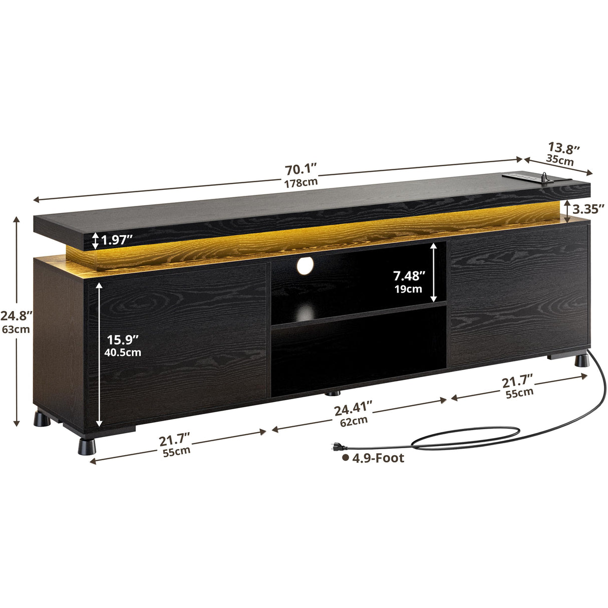 75 Inch TV Stand with LED Lights and Power Outlets