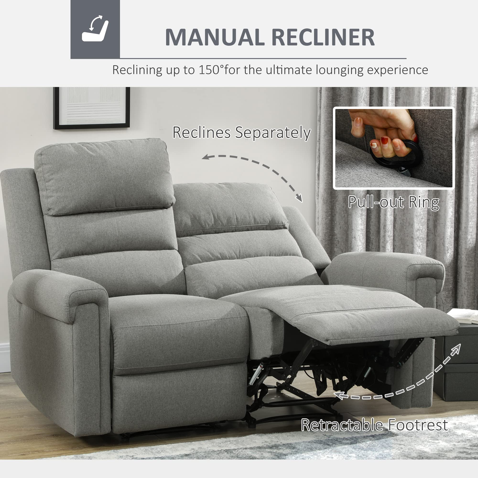 DuoEase 2-Seater Manual Reclining Loveseat – Tufted Back, Linen Fabric, RV-Ready