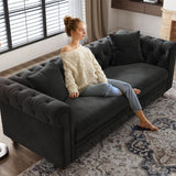 Chesterfield Sofa, 82 Inch Black Velvet Couch with Rolled Arms
