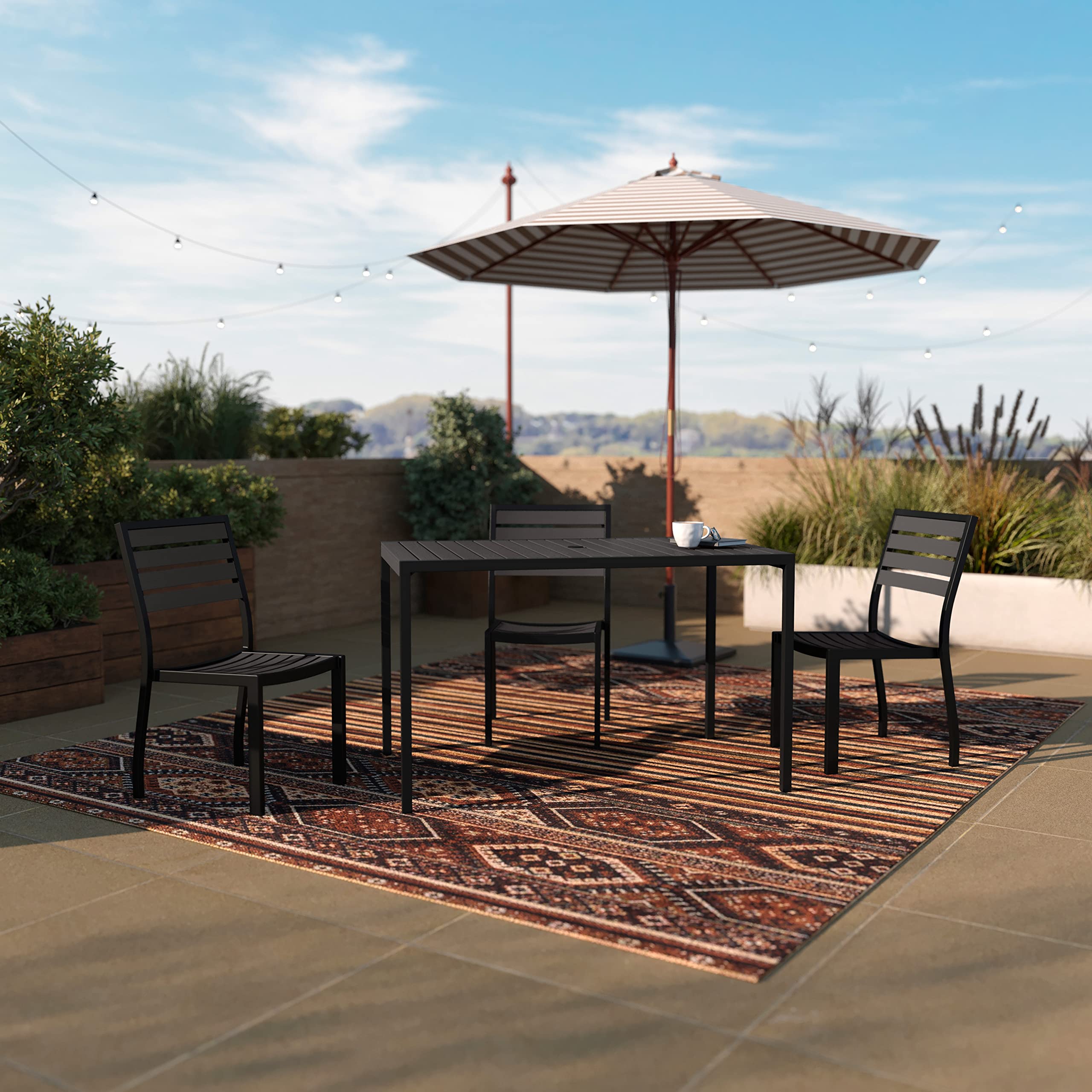 Lark Outdoor Dining Table with Synthetic Gray Wash Teak Poly Slats