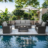 4 Piece Outdoor Patio Furniture Sets, Wicker Conversation Set for Porch Deck