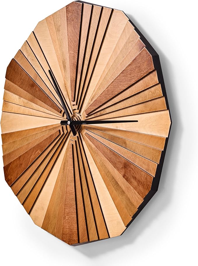 Parametric Verso Wood Wall Clock, 3D Birch Plywood Layered Acoustic Wooden