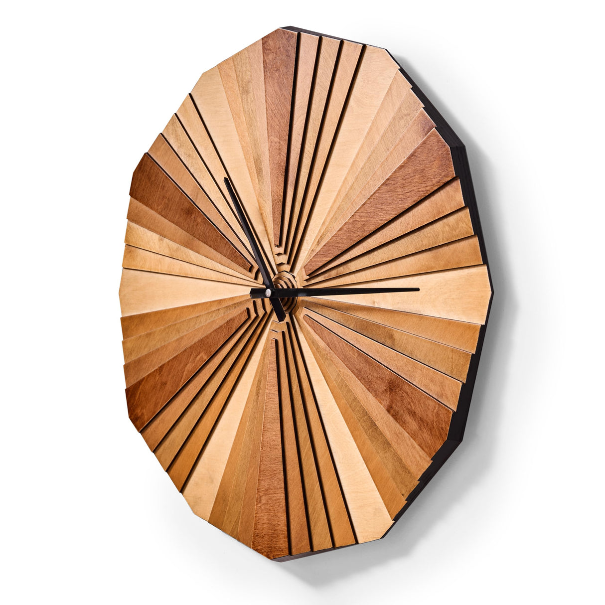 Parametric Verso Wood Wall Clock, 3D Birch Plywood Layered Acoustic Wooden