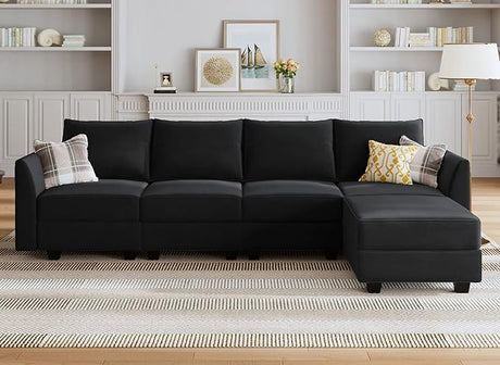 Modular Sectional Sofa Velvet L Shaped Couch with Storage Ottoman Convertible