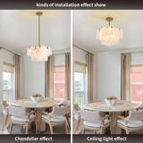 Modern Gold Chandeliers, 17.7" Luxury Cloud Glass Light Fixture, 2-Layer Round Ceiling