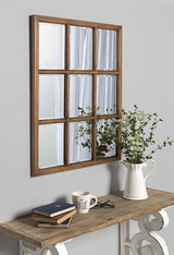 Hogan 9 Windowpane Wood Wall Mirror, 26" x 32", Rustic White