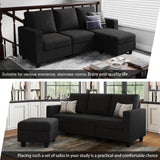 L Shaped Couch, Convertible Sectional Sofa with Linen Fabric, Modern Couch