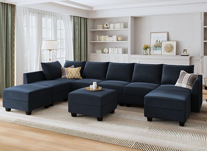 Modular Sofa Sectional Sleeper Couch with Ottoman Velvet 6 Seater Sofa with Storage