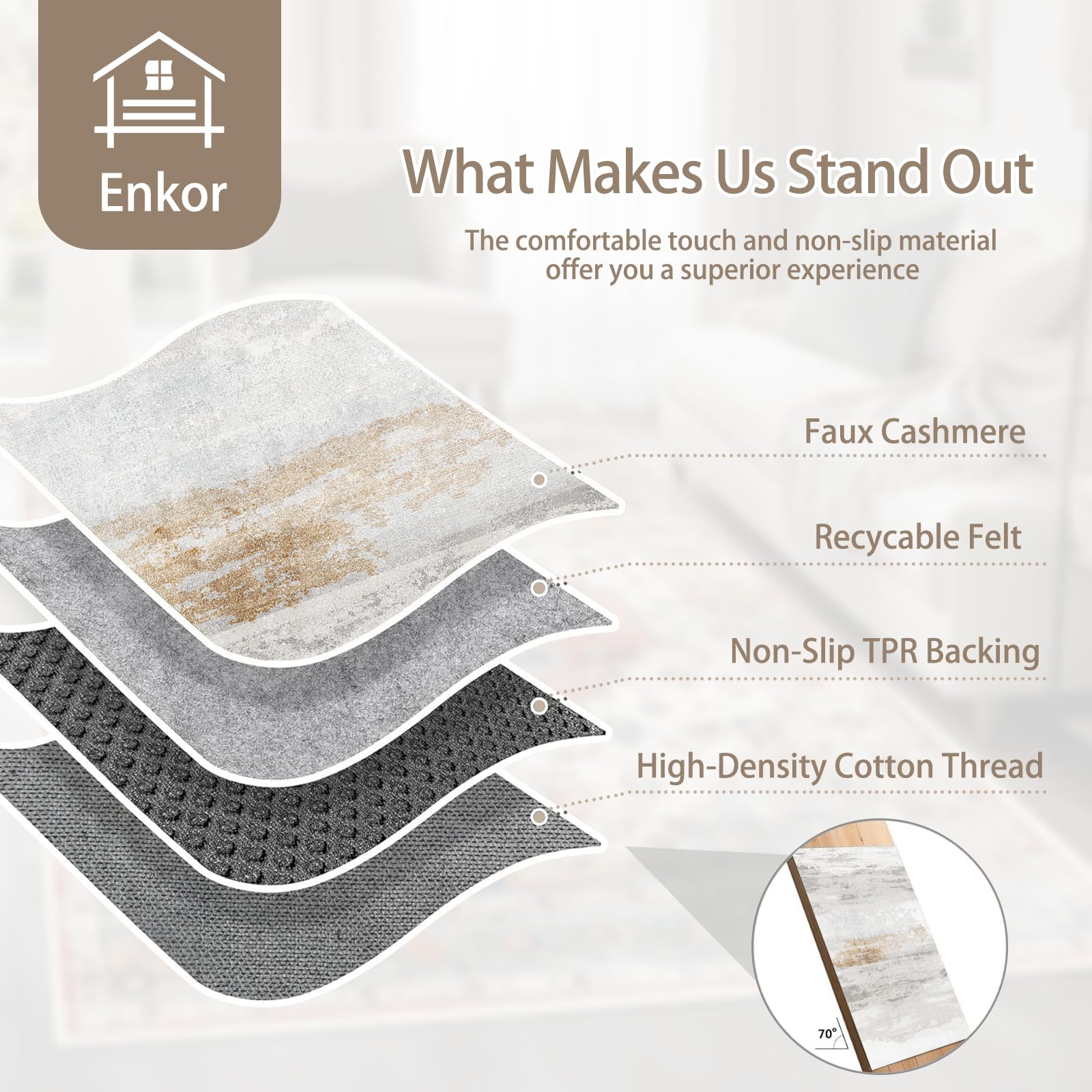 Enkor Area Rugs 9x12 Washable Non Slip Abstract Soft Rugs for Living Room Bedroom, Modern Mat for Kitchen Entryway Brown & White