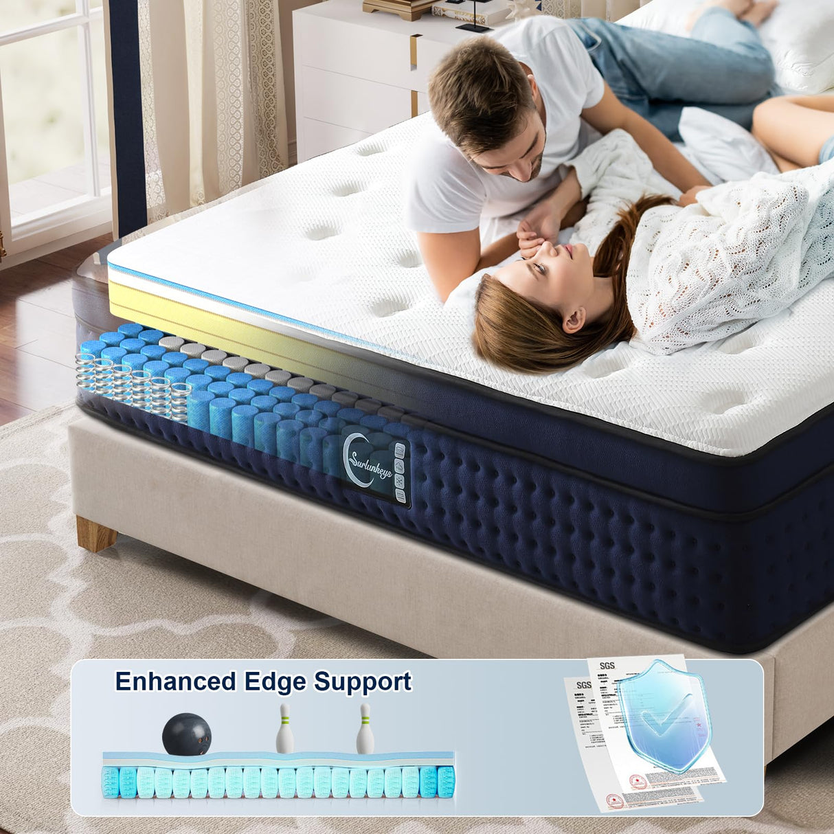 Memory Foam Hybrid Mattress - 14 Inch King Mattress with Innerspring