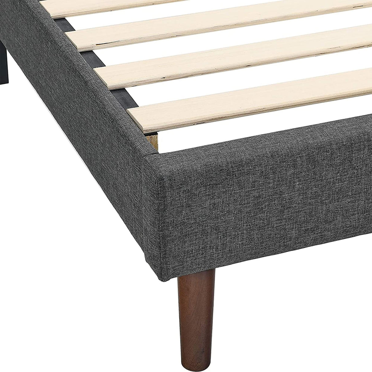 Linen Fabric Upholstered Platform Bed Frame with Square Stitch Tufted Adjustable Height