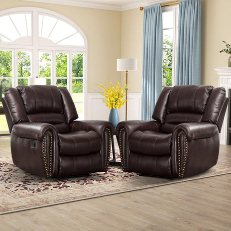 Leather Recliner Chair Set of 2, Classic and Traditional Manual Recliner Chair