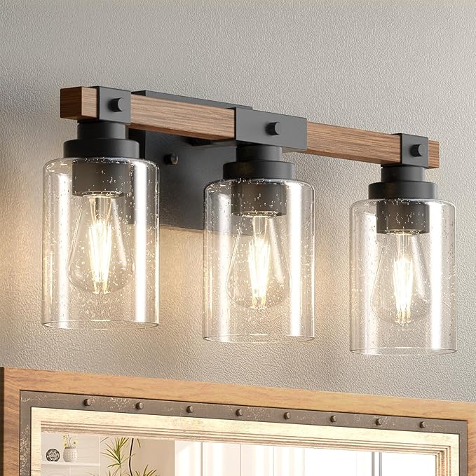Bathroom Vanity Light Fixtures,Rustic 4-Light Industrial Painted Wood Vanity Lights
