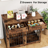 43.3" Large Wooden Dog Crate Furniture with Storage Drawers