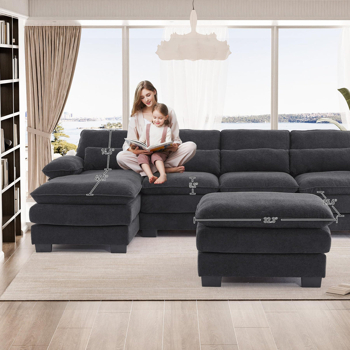 U Shape Sectional Sofa Cloud Couch for Living Room, Modern Chenille Comfy Modular Sofa,