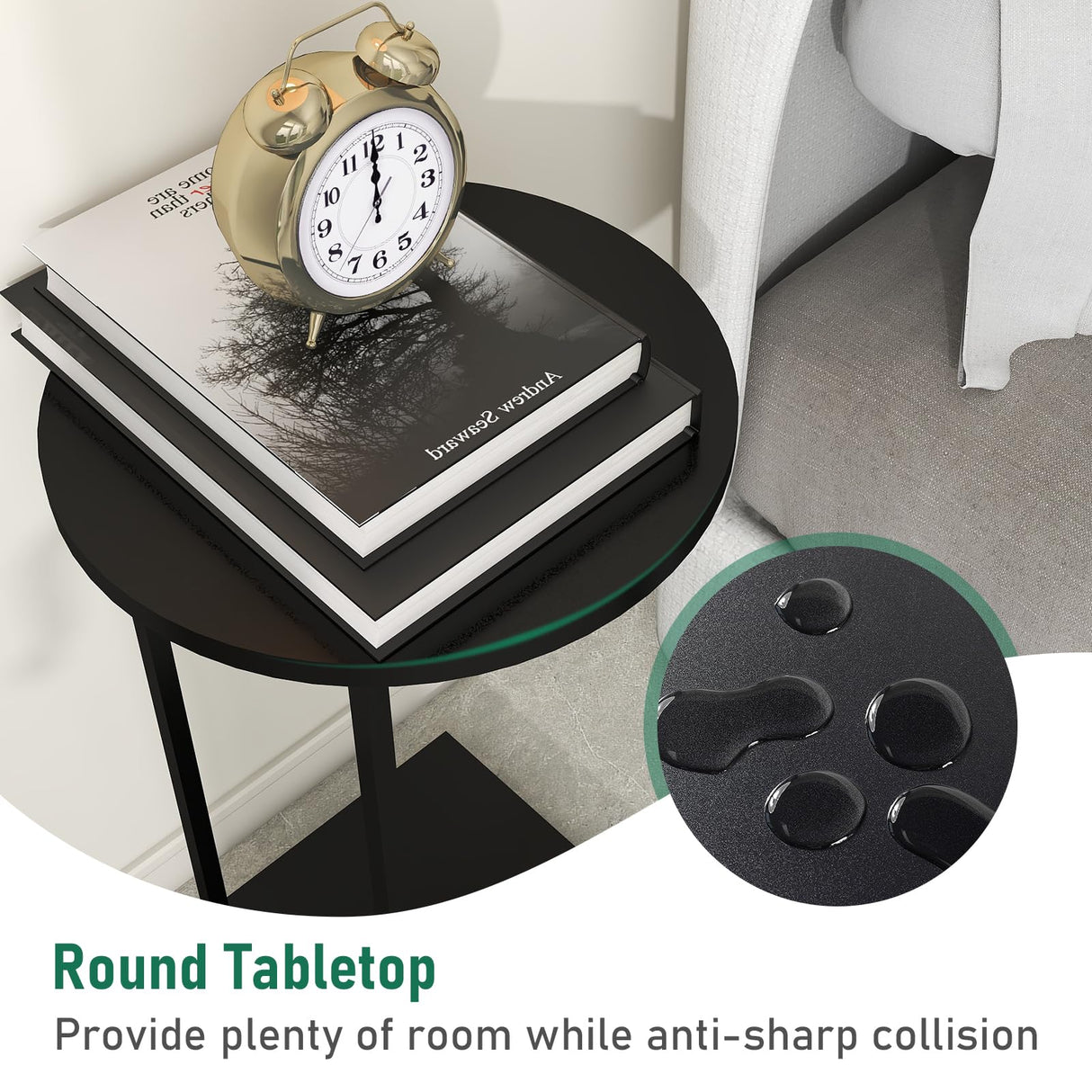 C Shaped End Table,Round C Table,Snack Side Table for Sofa and Bed